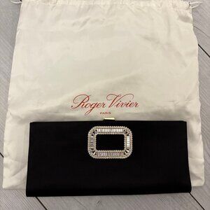 Roger Vivier Pilgrim Buckle Clutch in Satin - Black Clutch